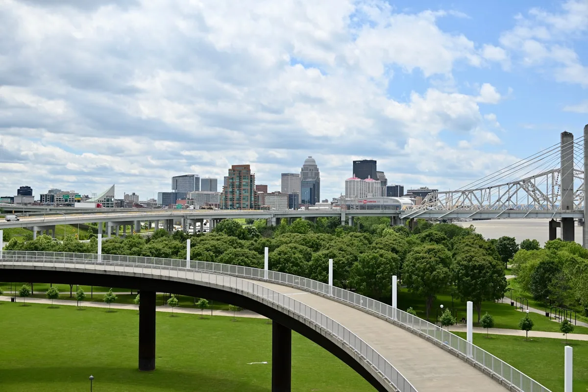 Downtown Louisville skyline and Ohio River bridges
